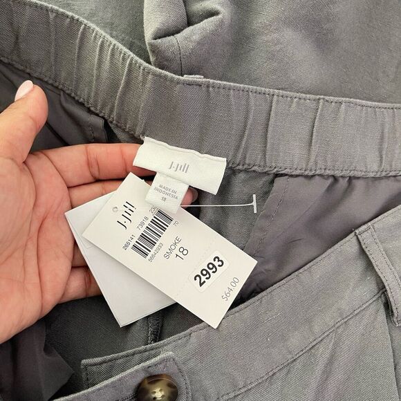 NEW J. Jill Linen Blend Shorts Size 18 Gray Chino Elastic Waist Pockets Casual - Picture 4 of 10